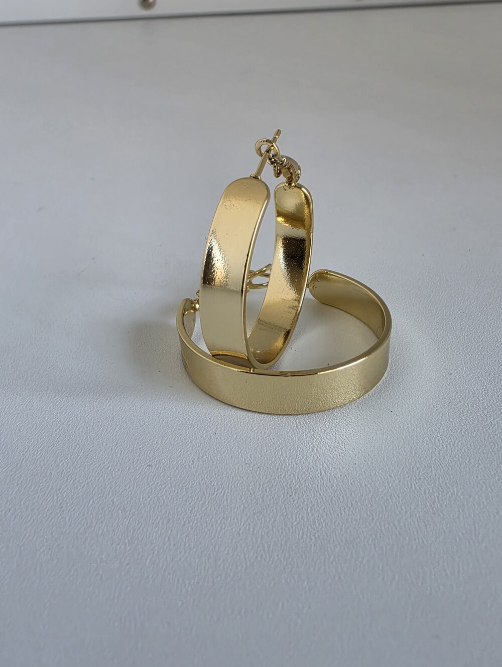Gold Plated Wide Hoop Earrings 1.5" Hypoallergenic